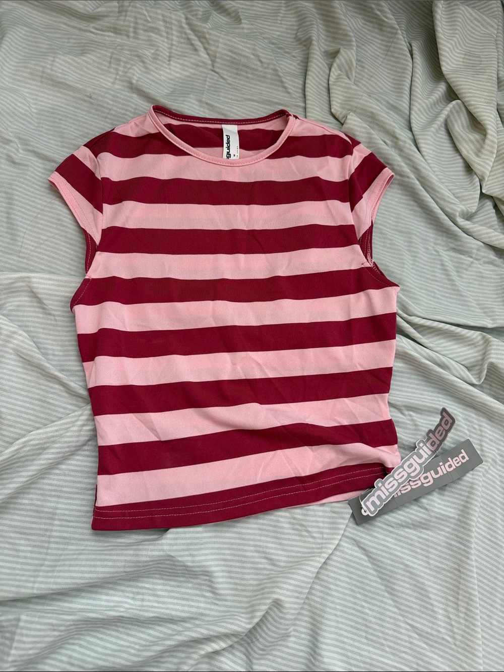 Missguided Pink & Burgundy Striped Cap Sleeve Top